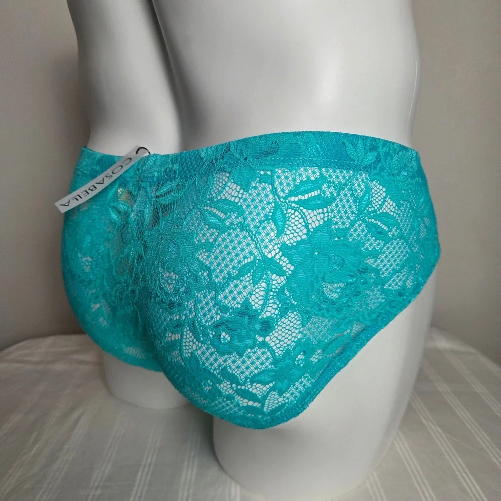 Cosabella Mens Never Say Never Teal Floral Lace Low Rise‎ Brief Underwear NEW